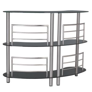 Round Bar in Black Tempered Glass with Stainless Accents