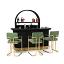 Matte Black / Brass Cocktail Bar with Back Bar and Green Bar Stool
