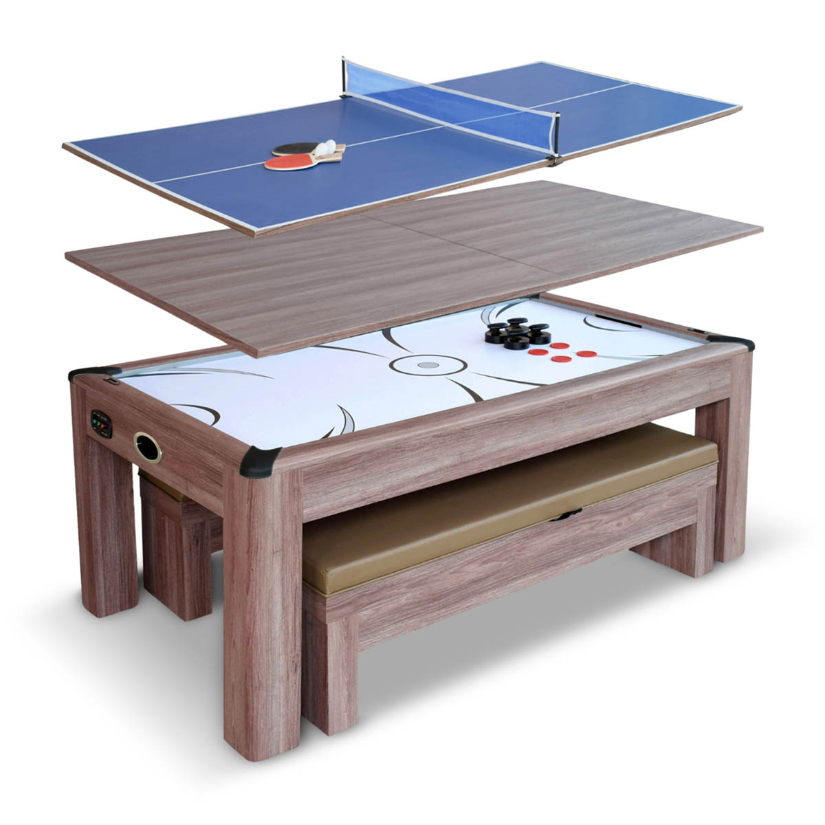 Driftwood 7-ft Air Hockey Table Combo Set w/Benches