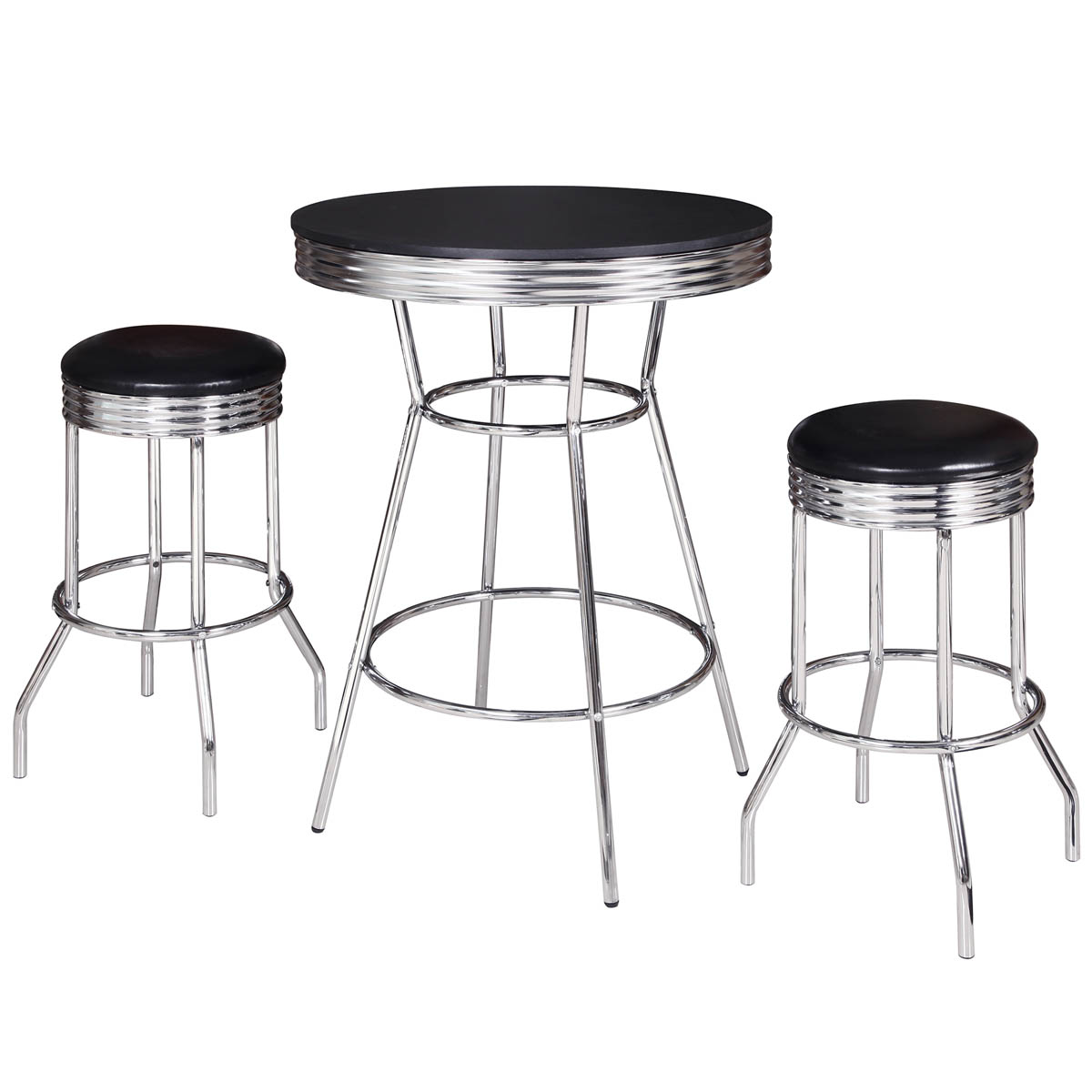 Remington Chrome And Black 3 Piece Pub Table Set