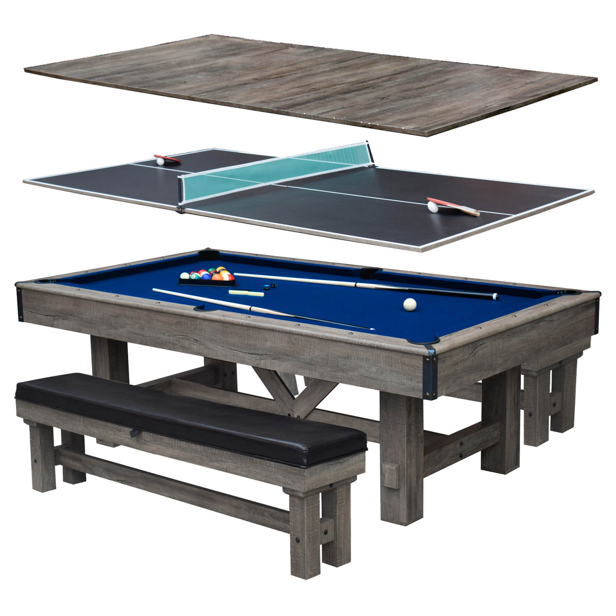 Logan 7-ft 3 in 1 Pool Table w/ Dining/Table Tennis Top