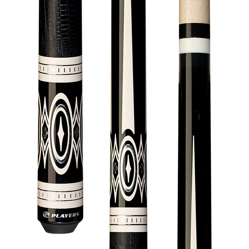 Players Black and White Cue with Leather Embossed Wrap