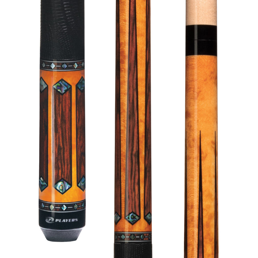Players Gold Stain Maple & Cocobolo Cue with Embossed Leather Wrap