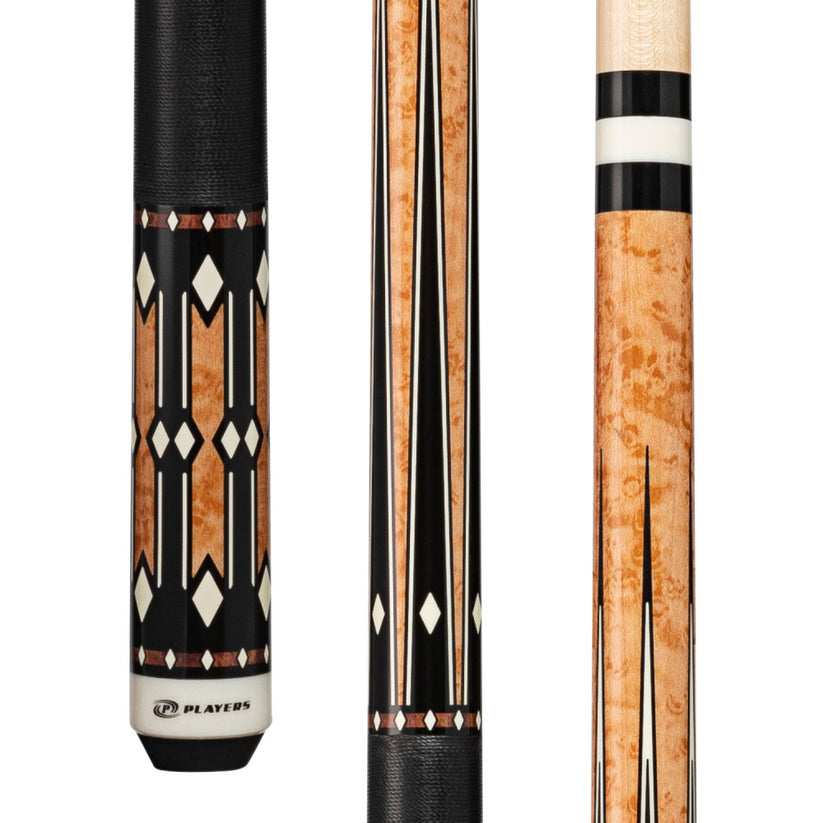 Players Light Coffee Birdseye & Imitation Bone Cue with Black Linen Wrap
