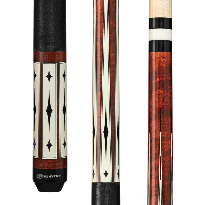 Players Curly Maple & White/Blue Diamond Cue with Black Linen Wrap
