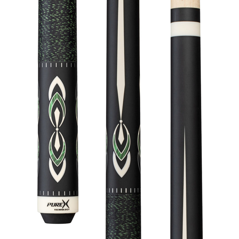 Pure X Matte Black & Malachite/White Cue with Black & Green Linen Wrap