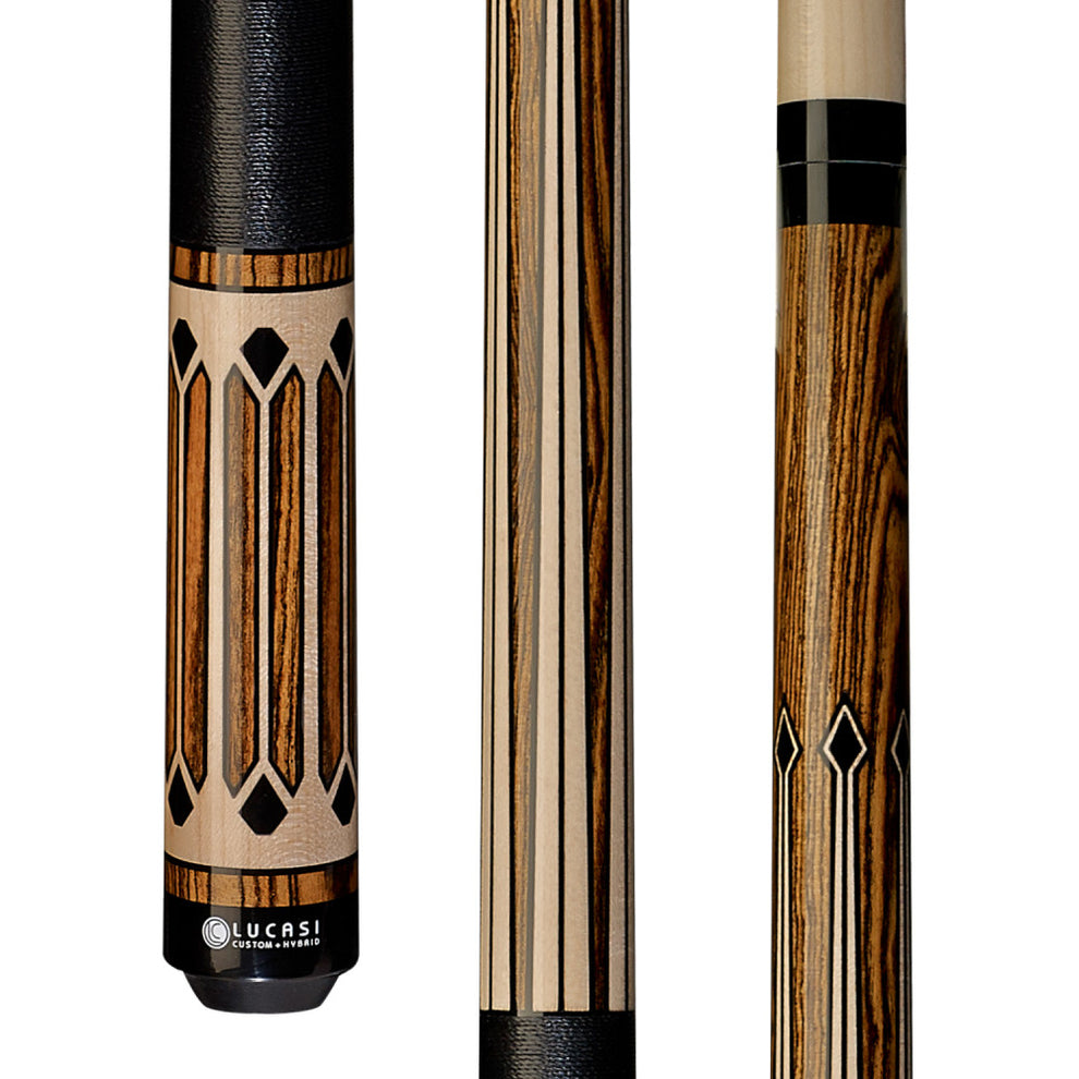 Lucasi Custom Exotic Bocote/Curly Maple & Black Cue with Black Linen Wrap