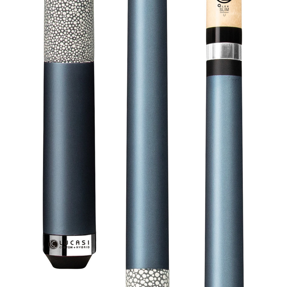 Lucasi Custom Matte Metallic Cobalt Blue Cue with Shagreen Embossed Leather Wrap