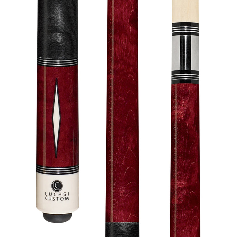 Lucasi Custom Venetian Red Diamond Series Cue with Black Linen Wrap