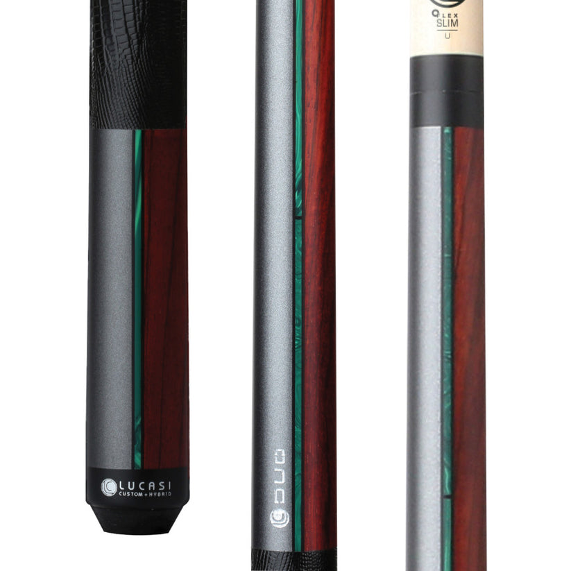 Lucasi Custom Duo Gunmetal/Stained Zebrawood Cue with Embossed Leather Wrap
