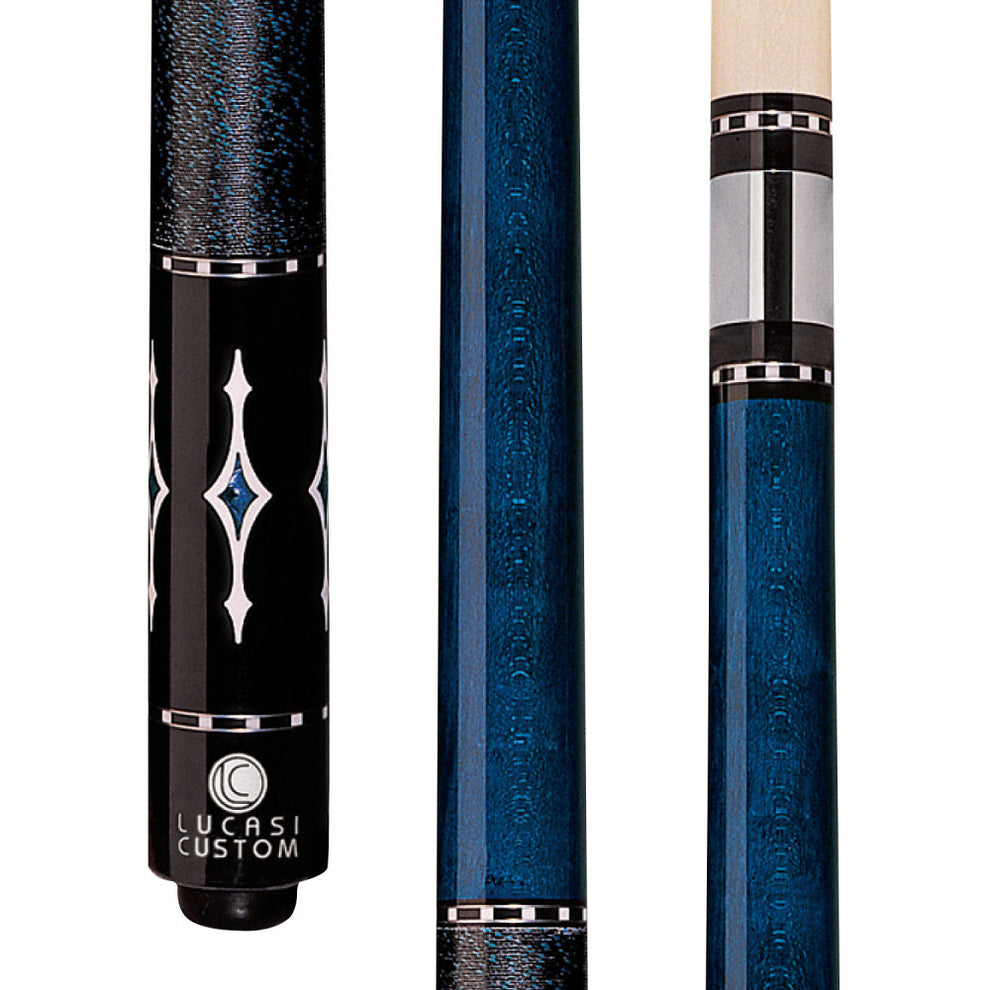 Lucasi Custom Luminous Blue Birdseye Maple with Black/Blue Linen Wrap