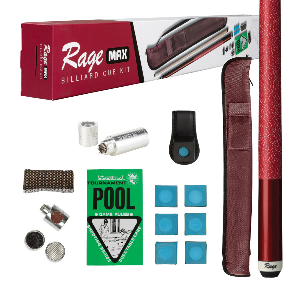 Rage Pre-Packed Max Billiard Cue Kit - Burgundy