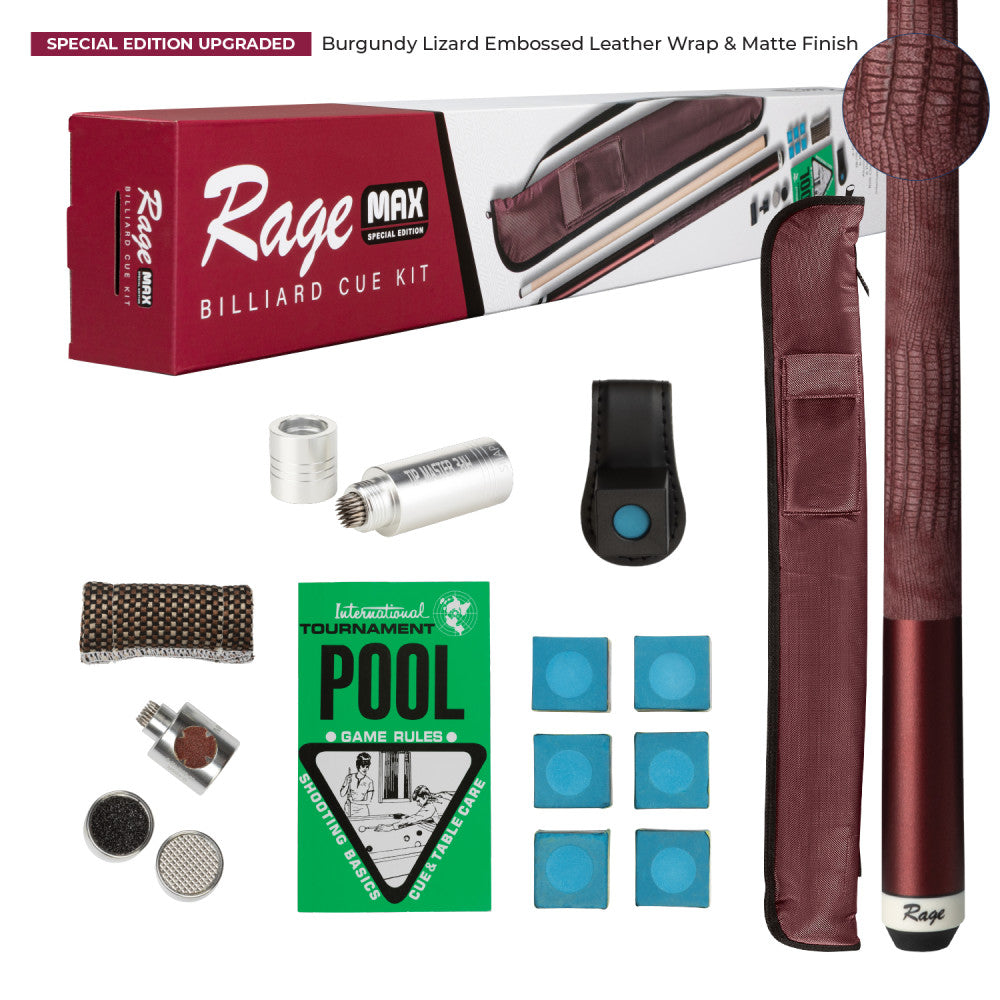 Rage Pre-Packed Max+ Billiard Cue Kit - Burgundy