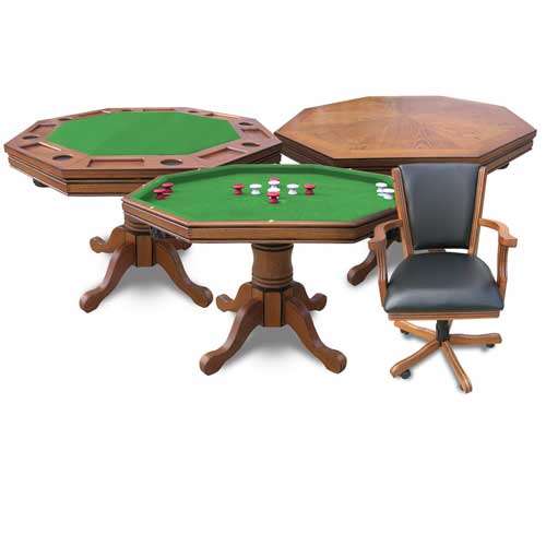 Kingston Dark Oak 3-in-1 Poker Table w/ 4 Arm Chairs  Kingston Dark Oak 3-in-1 Poker Table w/ 4 Arm Chairs